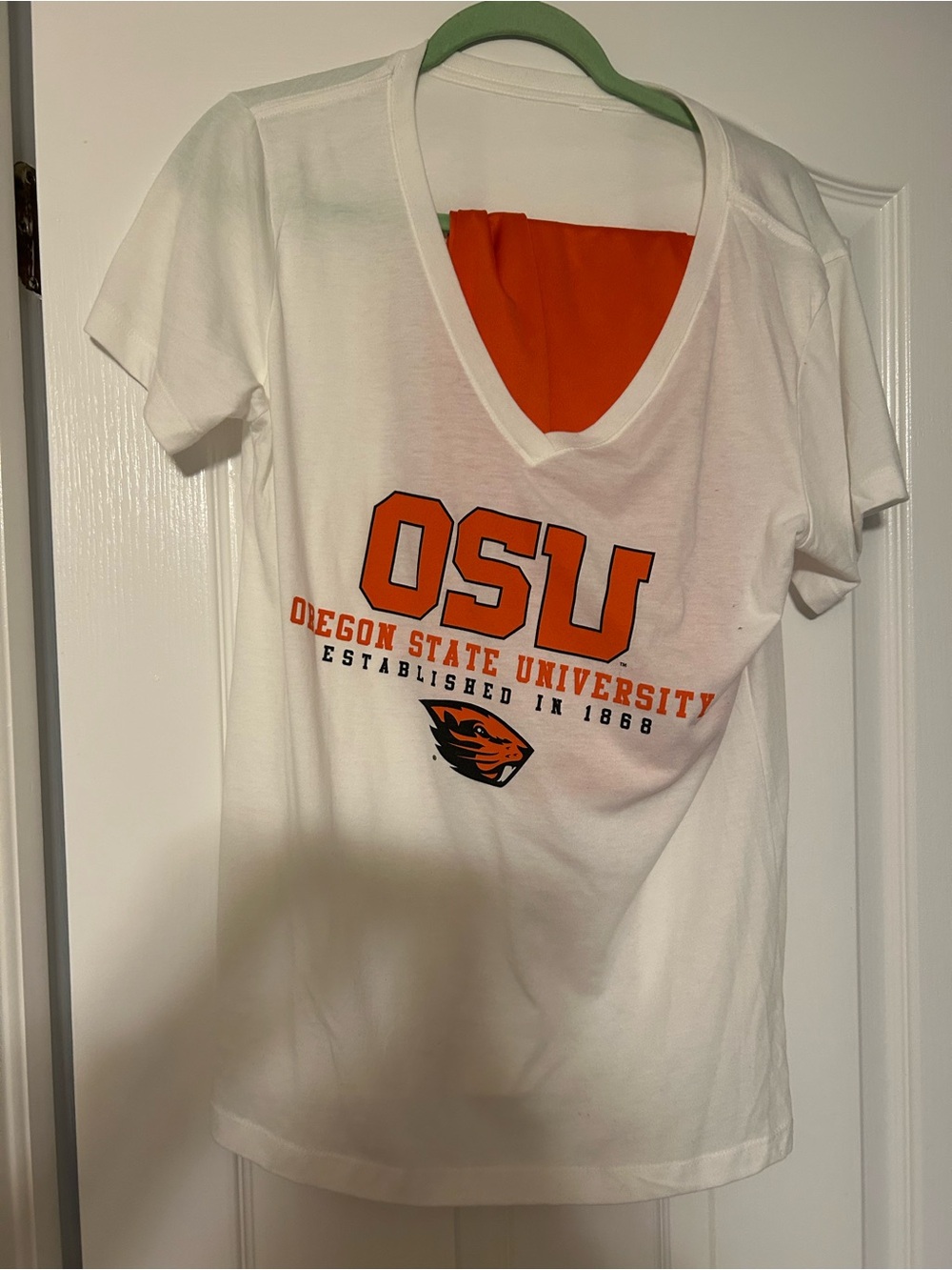 OSU Women's White V-Neck Tee with Orange coordinating V-Neck shirt XXL